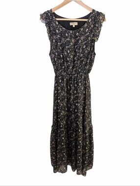 Le Ragazze Floral Silk Blend Maxi Dress with Ruffled Sleeves Medium